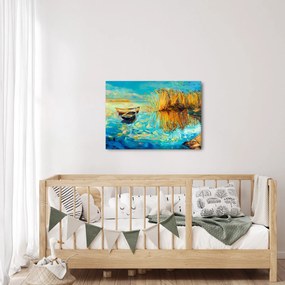 Obraz - Jezioro z łodziami (70x50 cm)