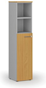 Szafa biurowa kombinowana PRIMO GRAY, drzwi na 3 poziomach, 400 x 420 x 1781 mm, szary/buk