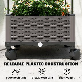 Outsunny Podwyższona grządka z kratką mobilna skrzynka na rośliny z rolką i otworem odpływowym, skrzynka 40 x 40 x 185 cm | Aosom PL