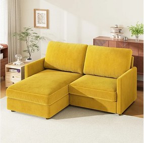 2 -SEatter narożna sofa - odwracalny kąt prawy / lewy - 180x140x86cm - W żebrowej aksamitnej tkaninie - MAX 300 kg obciążenia - gorczyca żółta