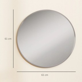 HOMCOM Lustro ścienne, nowoczesny design, 61 x 61 cm, srebrne | Aosom PL
