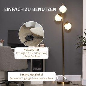 HOMCOM Lampa podłogowa 40W złota bez żarówki E27 27x169cm nowoczesna stojąca do salonu | Aosom PL