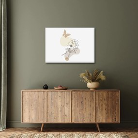 Obraz - Beżowe kwiaty z motylem N⁰3 (70x50 cm)
