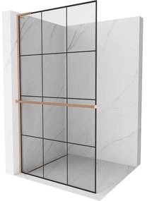 Mexen Kioto+ L ścianka prysznicowa z półką Walk-in 120 x 200 cm, czarny wzór, miedź szczotkowana - 800-120-123-65-77