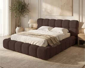 BESILIO Łóżko z grubej pianki 160x200 boucle Tokyo - łóżko z pojemnikiem i stelażem - Brązowy