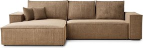 Jasnobrązowy rozkładany/ze schowkiem narożnik z tkaniny szenilowej (lewostronny/z szezlongiem) Maze – Maison de Rêve
