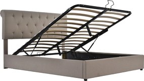 Łóżko ze schowkiem i schowkiem - 160 x 200 cm - tkanina lniana - stelaż z listew - kolor naturalny