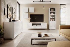 Szafka RTV wisząca Asha 167 cm z szufladą - biały połysk