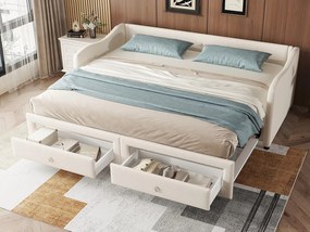 Łóżko piętrowe 90/180x200cm z 2 szufladami - tkanina lniana - Beżowe (materac nie jest w zestawie)