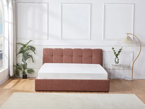 Łóżko ze skrzynią  180 x 200 cm - Tkanina z bukli  - Terakota + Materac - MAZIRI