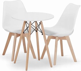 Valora KOVA Okrągły Stół Ø60 Biały + 2 Białe Krzesła RIKX