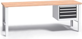 Profesjonalny stół warsztatowy G3 z drewnianym blatem roboczym, 2000 mm, 1x 4 szufladowy kontener, grafitowy