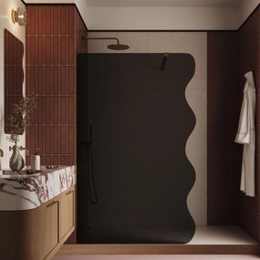 Ścianka prysznicowa Walk in fix szkło czarne falowane 8mm MOLIS Wave Black MASSI | Różne rozmiary : Kolor profili kabiny - chrom / srebrny, Szerokość ścianki - 110 cm , Typ montażu - WALK in FIX (Do ściany)