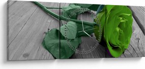 Obraz - Zielona róża (z zegarem) (90x30 cm)