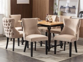 Zestaw 6 aksamitnych krzeseł gondolowych - nogi z litego drewna - beż