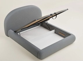 Szare tapicerowane łóżko dwuosobowe ze schowkiem ze stelażem 140x200 cm Maumere – Maison de Rêve