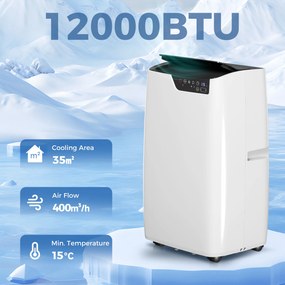 HOMCOM Klimatyzator przenośny 12 000 BTU, funkcje chłodzenia, osuszania, wentylatora, tryb nocny, sterowanie głosowe WiFi | Aosom PL