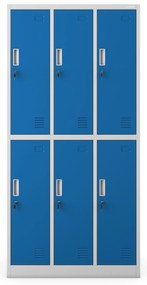 Szafka socjalna ubraniowa BHP szaro-niebieska: 6-drzwiowa IGOR, 900 x 1850 x 450 mm