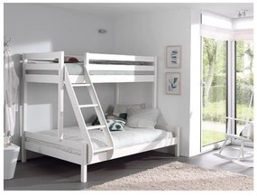 Białe łóżko piętrowe z drewna sosnowego Vipack Pino Martin 140x200/90x200