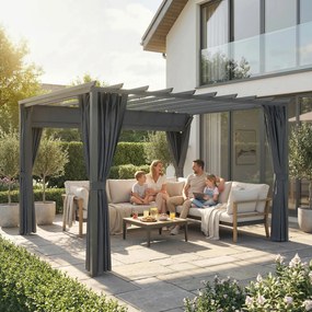Outsunny Pergola 3,6 x 3 m, pawilon ogrodowy, zadaszenie tarasu z aluminium, regulowany dach, ciemnoszary | Aosom PL
