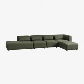 Narożna Sofa Modułowa Fogler 4-częściowa Z Leżanką Po Lewej Stronie I Pufem Chenille Salvia Zieleń - Sklum