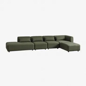 Narożna Sofa Modułowa 4-częściowa Z Lewym Szezlongiem I Pufą Fogler Chenille Salvia Zieleń - Sklum