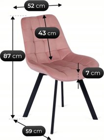 Krzesło Tapicerowane do Salonu RICK Różowe Welurowe Nowoczesne Loft