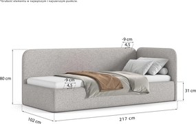Łóżko Bao 90x200, tkanina LOOP 07, stelaż metalowy, strona prawa, otwierany bocznie