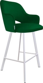 Hoker Milano krzesło barowe tkanina Welur podstawa metalowa : Kolor nogi - Biały profil, Kolor tkaniny - VELVET - MG25, Typ siedziska - Siedzisko stałe