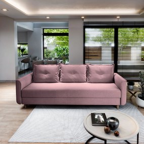 Masseno Sofa NAPOL z funkcją spania i pojemnikiem na pościel, Rozkładana sofa - Pudrowy róż, KRONOS 27