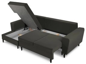 Czarny sztruksowy rozkładany/ze schowkiem narożnik (lewostronny/z szezlongiem) Kyoto – Cosmopolitan Design