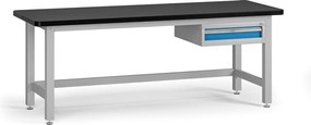 Stół warsztatowy G4 z szafką na narzędzia, blat MDF + PCV, 1 szuflada, 2100 x 750 x 800 mm, niebieski