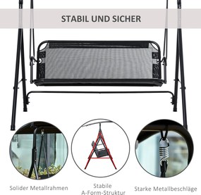 Stylowa Huśtawka Ogrodowa Outsunny z Daszkiem UV dla 2 Osób, Czarna