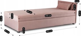 Łóżko Tapczan Młodzieżowe KARO 2 90x200 cm Pojedyncze Różowe Welurowe