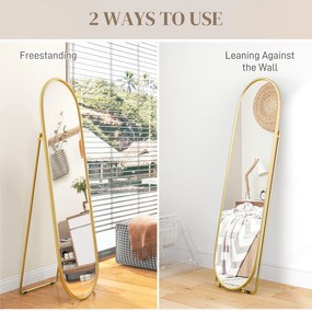 HOMCOM Owalne Lustro Pełnej Długości - Metalowa Złota Rama, 40x160cm - Wolnostojące lub Na Ścianę