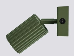 Oliwkowy metalowy kinkiet karbowany z włącznikiem - D291-Melson