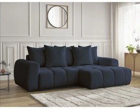 Niebieski rozkładany/ze schowkiem narożnik z materiału bouclé (prawostronny/z szezlongiem) Roxelane – Bobochic Paris