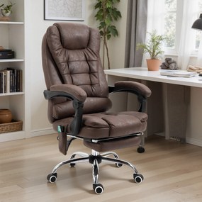 Vinsetto Masujący Fotel Biurowy z Funkcją Leżenia i Ogrzewania, Obrotowy, Ergonomiczny, do 120 kg, Brązowy