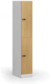 Szafka skrytkowa, 2 schowki, 1850 x 300 x 500 mm, zamek mechaniczny z kodem, drzwi laminowane, buk