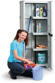 ArtPlast Plastikowa szafa gospodarcza na akcesoria do sprzątania, 700 x 390 x 1720 mm, szary