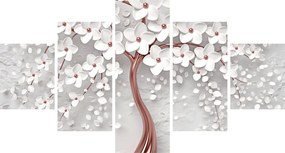 Obraz - Obraz białego drzewa z kwiatami, rosegold (125x70 cm)