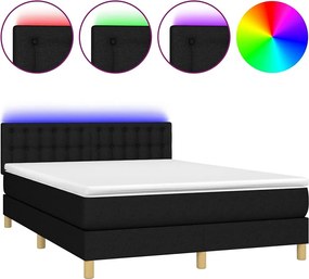 Oświetlana Łóżko Kontynentalne z Materacem LED Czarny 140x190 cm Tkanina