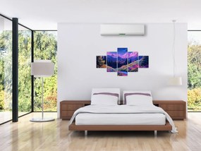 Obraz - Fioletowy krajobraz przy pełni księżyca (125x70 cm)