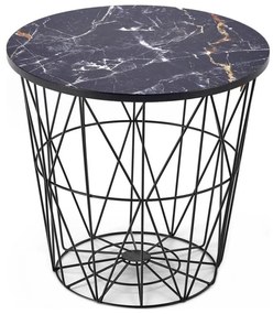 Stolik kawowy HARISSA 41x42 cm czarny z czarnym marmurowym dekorem