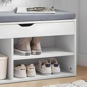 Szeroki regał na buty z siedziskiem i schowkiem Noa 249, biały