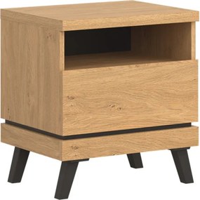 Szafka Nocna z Szufladą do Sypialni CANTE 52 cm Dąb kamienny / czarny Loft