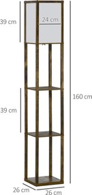 HOMCOM Lampa Podłogowa z Półkami, Drewniana, 26 x 26 x 160 cm, do Salonu/Sypialni (Bez Żarówki)
