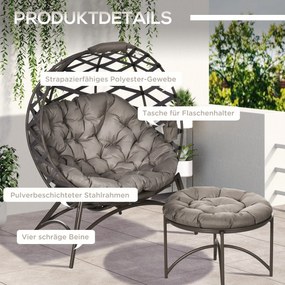 Outsunny Zestaw 2 Krzeseł Ogrodowych Składany Koszyk na Siedzisko 2-w-1 Puf Design | Aosom PL