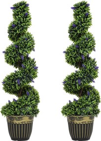 HOMCOM Zestaw sztucznych roślin w 2 częściach, spiralny design, z cementową podstawą, zielony