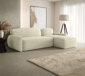 Kremowy narożnik L boucle z funkcją spania T7-E35